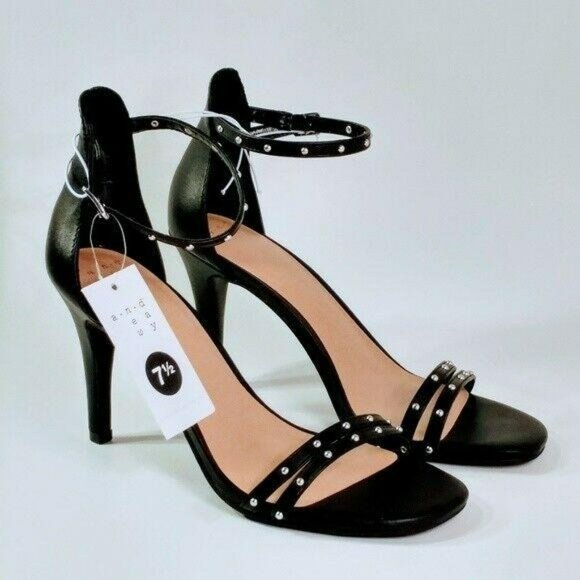 4" Enya Studded Barely There Heels Stiletto Pump Prom Black Peep Toes Size 8.5 - Picture 5 of 6
